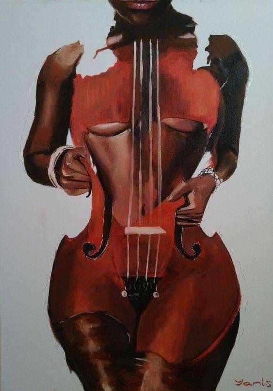 Représentation artistique du corps d'une femme comme un violon, pour interpréter que le corps est comme un instrument de musique, qui peut être harmonisé avec la kinesiologie.