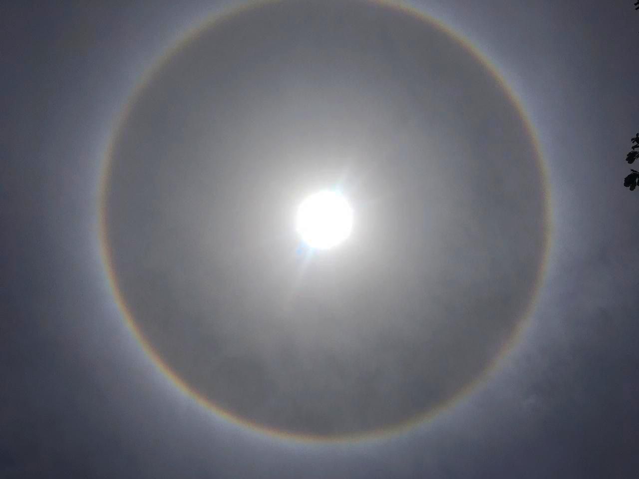 Un halo solaire entoure le soleil dans le ciel.