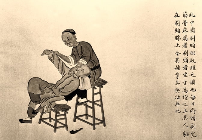 Une peinture d'un homme en massant un autre